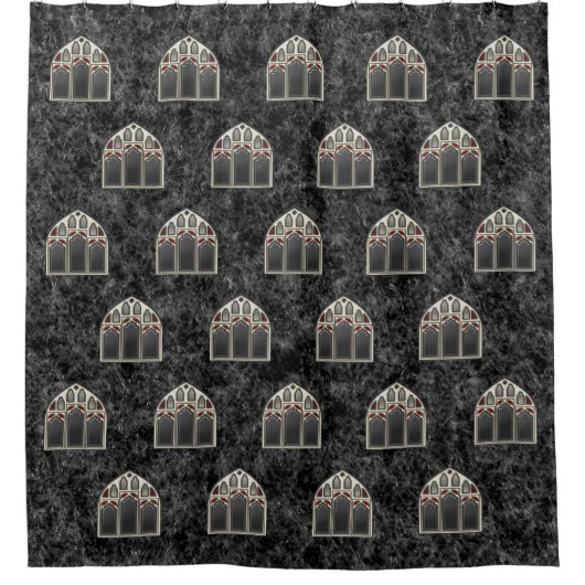 Gothic Window met Skeletten en vleermuizen op zwar Douchegordijn (Voorkant)