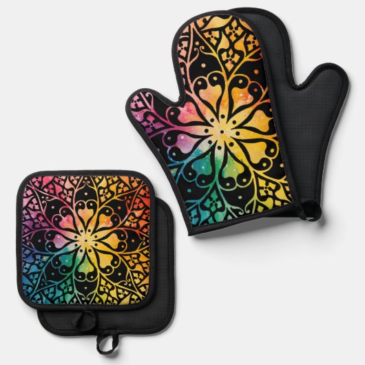 Gothic Window Rainbow Pride Ovenwant & Pannenlap Set (Voorkant / Achterkant)