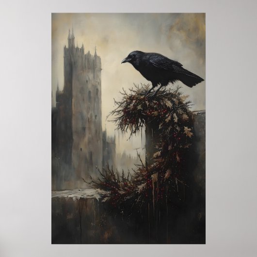 Gothic Winter Raven Crow Xmas Wreath Art Poster (Voorkant)