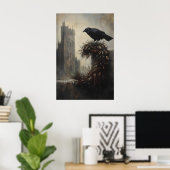 Gothic Winter Raven Crow Xmas Wreath Art Poster (Thuiskantoor)