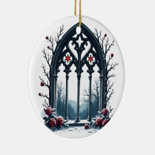 Gothic Winter Window with Roses Keramisch Ornament (Rechts)