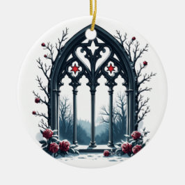 Gothic Winter Window with Roses Keramisch Ornament