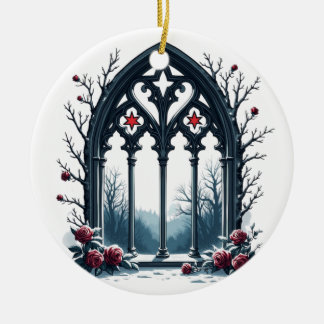 Gothic Winter Window with Roses Keramisch Ornament