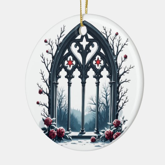 Gothic Winter Window with Roses Keramisch Ornament (Links)