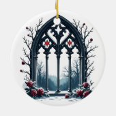 Gothic Winter Window with Roses Keramisch Ornament (Achterkant)