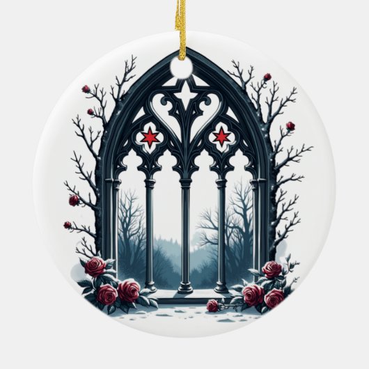 Gothic Winter Window with Roses Keramisch Ornament (Achterkant)