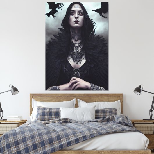 Gothic Witch Black Crow Canvas Afdruk (Insitu (Slaapkamer))
