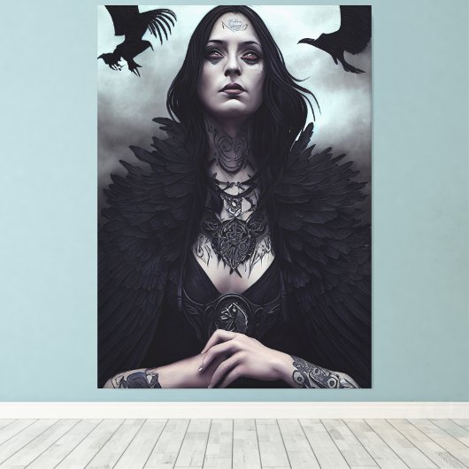 Gothic Witch Black Crow Canvas Afdruk (Insitu (Houten vloer))