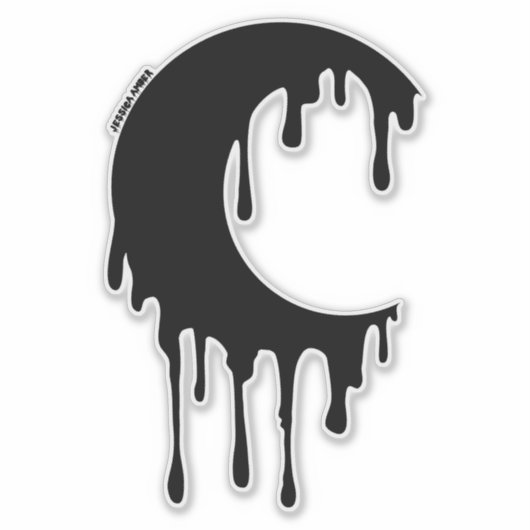 Gothic Witch Black Dripping Moon Silhouette Sticker (Voorkant)