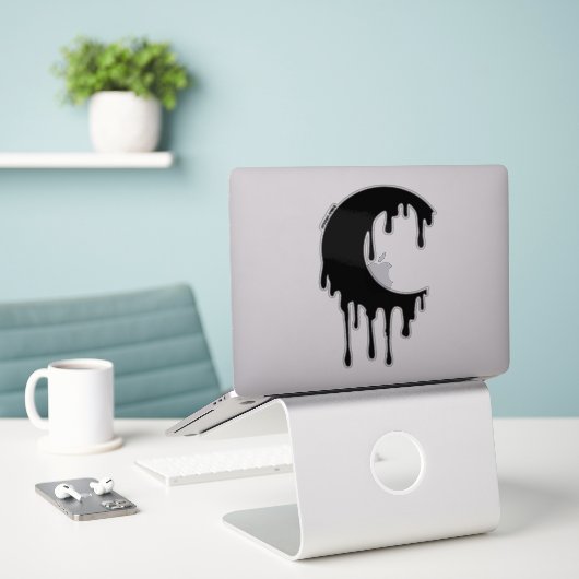 Gothic Witch Black Dripping Moon Silhouette Sticker (Laptop op bureau)