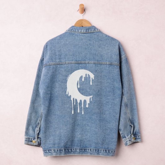 Gothic Witch Driving Moon Silhouette Denim Jacket (Hangar)