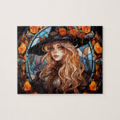 Gothic Witch Glas in lood Halloween Legpuzzel (Horizontaal)