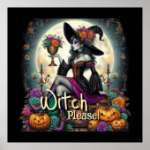 Gothic Witch Halloween Fantasy Art Grocery Bag Poster (Voorkant)