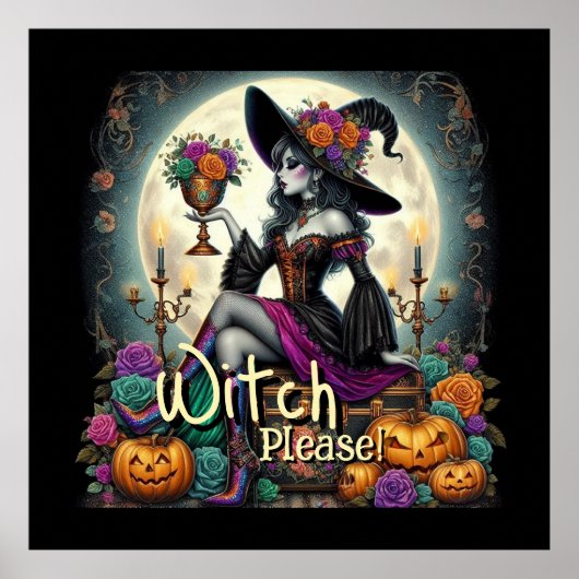 Gothic Witch Halloween Fantasy Art Grocery Bag Poster (Voorkant)