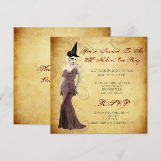 Gothic Witch Halloween Party Invitation Kaart (Voorkant / Achterkant)