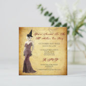 Gothic Witch Halloween Party Invitation Kaart (Staand voorkant)