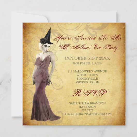Gothic Witch Halloween Party Invitation Kaart (Voorkant)
