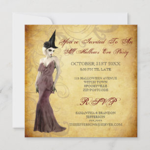 Gothic Witch Halloween Party Invitation Kaart
