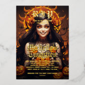 Gothic Witch Jack o' Lantern Halloween Verjaardag Folie Uitnodiging (Voorkant)