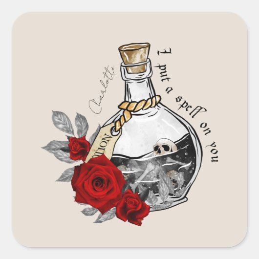Gothic Witch Love Potion Vierkante Sticker (Voorkant)