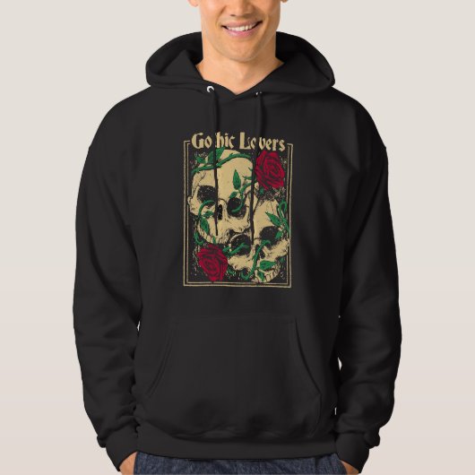 Gothic  Witch Pagan Wiccan Wicca Roses & Skulls Hoodie (Voorkant)
