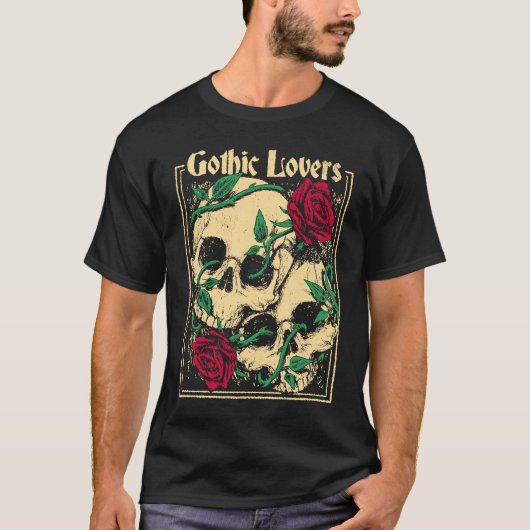 Gothic  Witch Pagan Wiccan Wicca Roses & Skulls T-shirt (Voorkant)