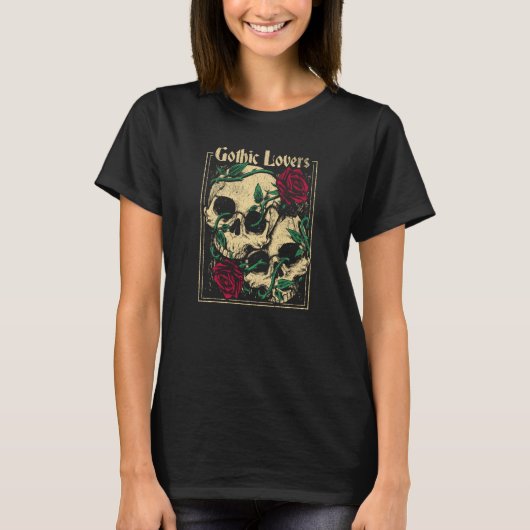Gothic Witch Pagan Wiccan Wicca Roses & Skulls T-shirt (Voorkant)