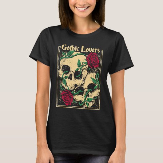 Gothic  Witch Pagan Wiccan Wicca Roses & Skulls T-shirt (Voorkant)