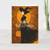 Gothic Witch Pumpkin Halloween Elegant Art Nouveau Kaart (Voorkant)
