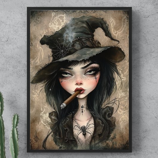 Gothic Witch Smoking Cigar Halloween Decoupage Tissuepapier