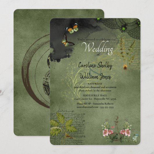 Gothic Witch Wicca Grimoire Ephemeral Wedding Kaart (Voorkant / Achterkant)