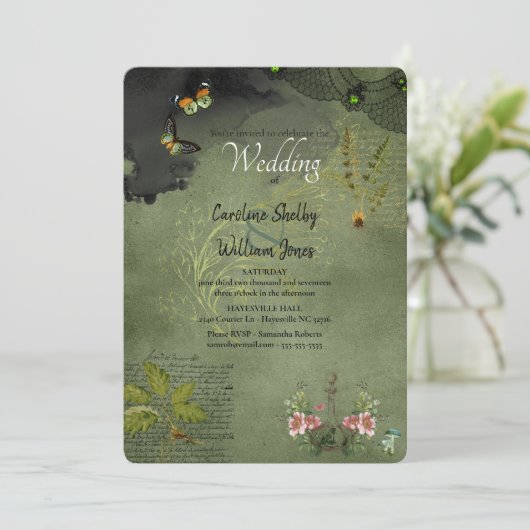 Gothic Witch Wicca Grimoire Ephemeral Wedding Kaart (Staand voorkant)