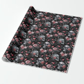 Gothic Witchcraft Skulls met Rozen Cadeaupapier (Uitgerold)