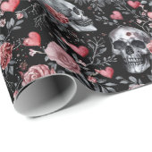 Gothic Witchcraft Skulls met Rozen Cadeaupapier (Rol Hoek)