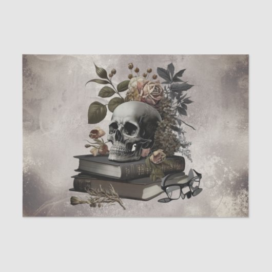 Gothic Witchery | Antique Spellbooks With Skull Tissuepapier (Voorkant)