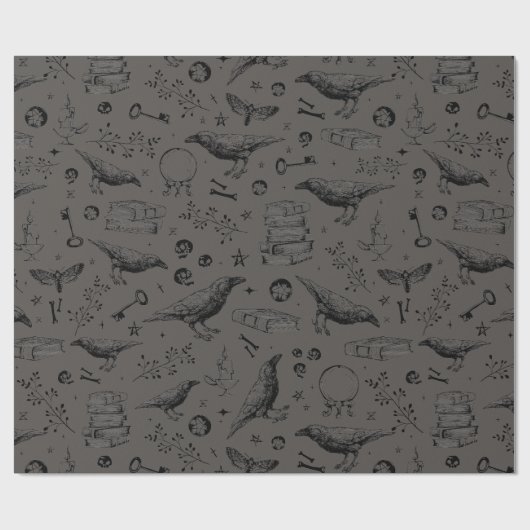 Gothic Witchy Raven Wrapping Paper Cadeaupapier (Vlak)