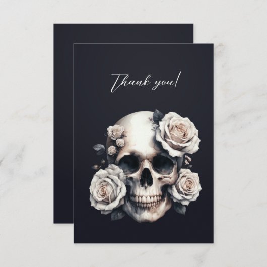 Gothic Witte Schedel Kroon van Rozen Dank Je Bedankkaart (Voorkant / Achterkant)