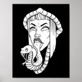 Gothic Woman Black White Snake Tongue Illustration Poster (Voorkant)