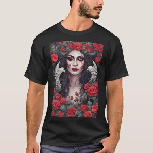 Gothic Woman Evil Darkness Roos doordringt bloedtr T-shirt (Voorkant)