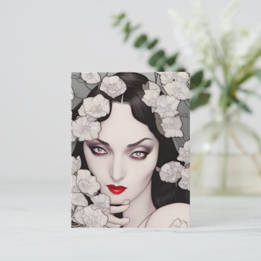 Gothic Woman Florals Briefkaart (Staand voorkant)
