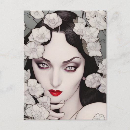 Gothic Woman Florals Briefkaart (Voorkant)