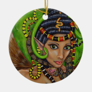 Gothic Woman Girl Snakes in Hair Scary Creepy Keramisch Ornament