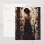 Gothic Woman in Black Dress Among Red Roses Briefkaart (Voorkant / Achterkant)