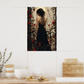 Gothic Woman in Black Dress Among Red Roses Poster (Keuken)
