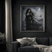 Gothic Woman Ravens Moonlit Ocean Scene Decoupage Tissuepapier