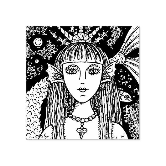 GOTHIC ZEEMEERMIN, ZWART ZEE SIREN FANTASY WHIMSY, RUBBERSTEMPEL (Afrduk)