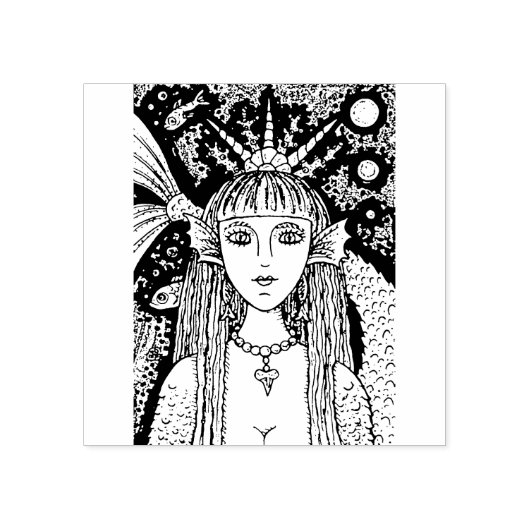 GOTHIC ZEEMEERMIN, ZWART ZEE SIREN FANTASY WHIMSY, RUBBERSTEMPEL (Afrduk)