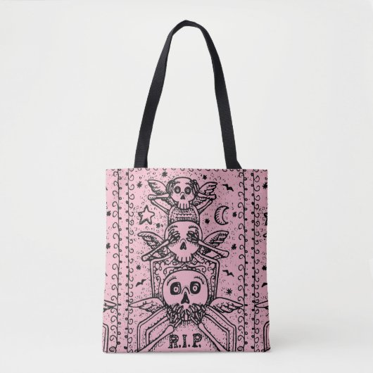 GOTHIC ZIE GEEN EVIL CEMETERY SKELETON CANVAS TAS  (Voorkant)