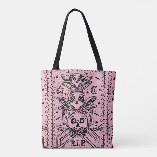 GOTHIC ZIE GEEN EVIL CEMETERY SKELETON CANVAS TAS  (Achterkant)