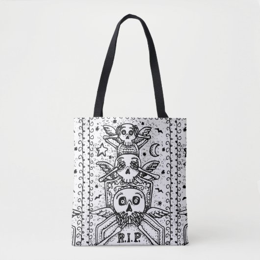 GOTHIC ZIE GEEN EVIL, CEMETERY SKELETON CANVAS TAS (Voorkant)